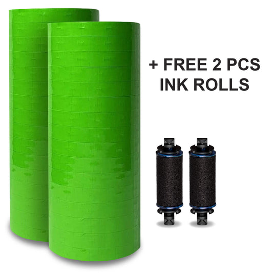 2 Sleeves Green Label for Monarch Pricing Labeler 1110, 1105, 1107 = 32 Rolls + Ink