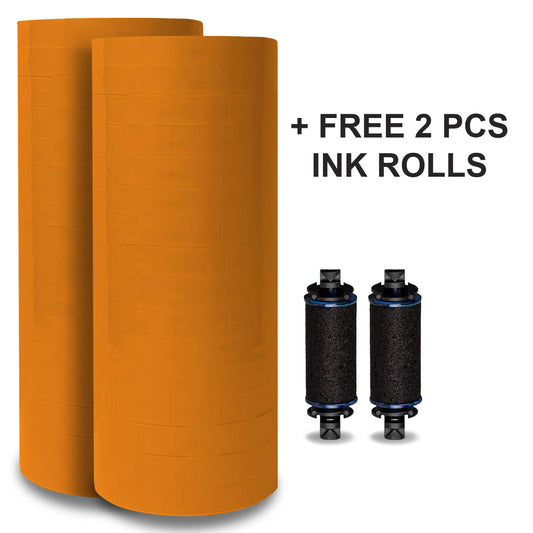 2 Sleeves Orange Label for Monarch Pricing Labeler 1110, 1105, 1107 = 32 Rolls + Ink